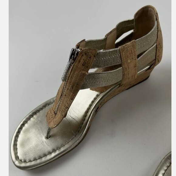 Donald J Pliner Dori Gold Leather Wedge Zip Cork Sandals Shoes Sz 8.5 Metallic - Picture 5 of 6